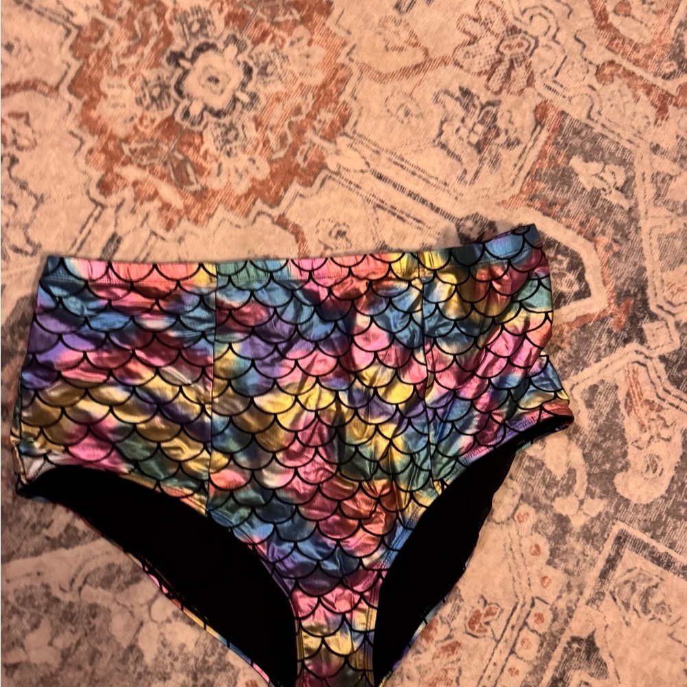 Colorful Mermaid Scale High-Waisted Bikini Bottoms